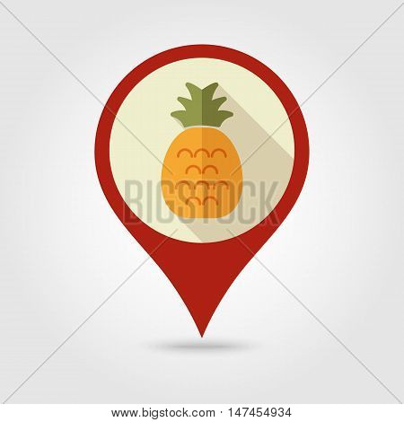 Pineapple flat vector pin map icon. Map pointer. Map markers. Tropical fruit. Vector illustration eps 10