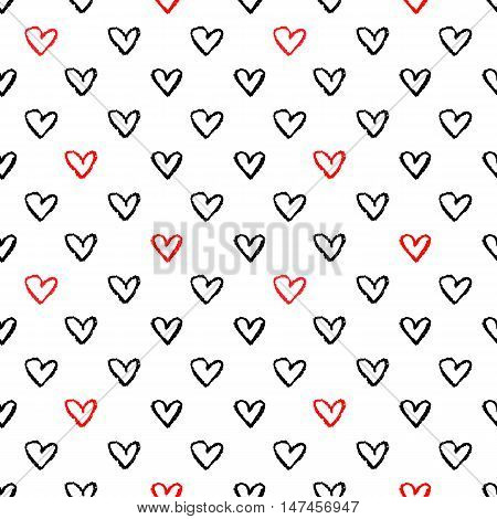 Heart signs seamless pattern. Seamless pattern with hand drawn heart shapes. Charcoal doodles. Charcoal scribble seamless pattern. Heart background