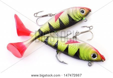 Bait for fishing - two woblers isolated on white background.