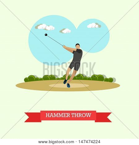 Vector illustration of hammer throw sportsman. Track and field athletics competitions. Male athlete preparing to throw a hammer. Flat design