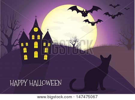Happy halloween house scary on blue background vector illustration. Party