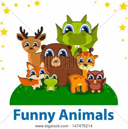 Funny Animals Editable vector template. Ideal for kids, for web, card, banner, poster, bookmark notepad