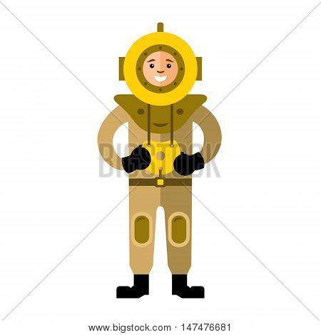 Aqualunger in old suit. Isolated on a white background