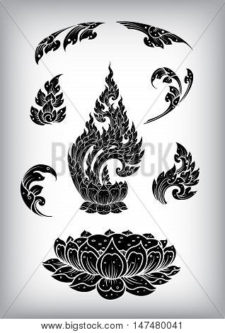 Thai tradition outline stroke vector pattern background