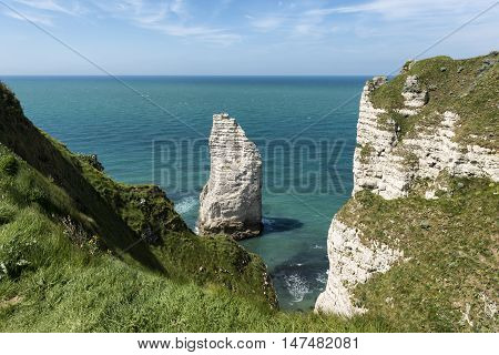 Scenic view of the famous cliffs of Etretat in Normandy France