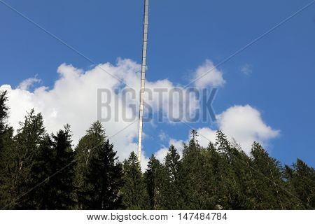 Holzgau Suspension Bridge in Lech Valley. Tirol. Austria