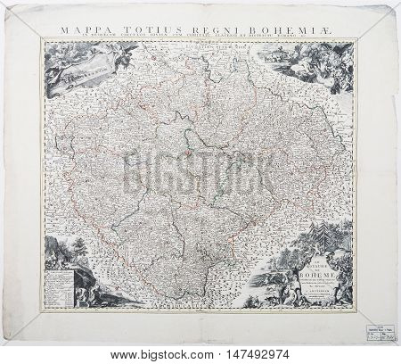 PRAGUE, CZE - SEPTEMBER 16, 2016: Map of Moravia from the year 1744 according to Mullert