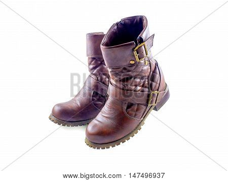 A pair of brown boots isolated on a white background. with clipping path.