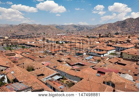 View of Cusco Peru. In 1983 Cusco was declared a World Heritage Site by UNESCO.