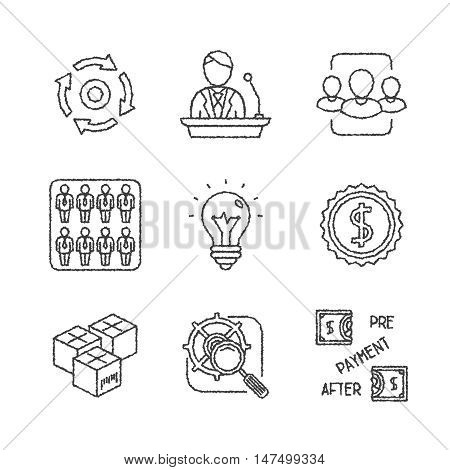 Set Of Vector Business Icons And Concepts In Sketch Style