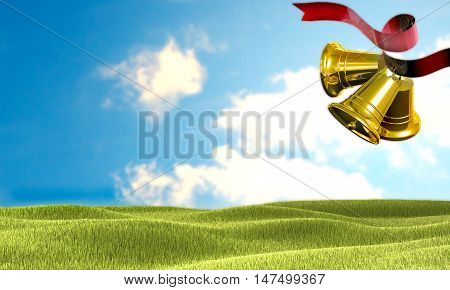 3d illustration of three little bells on spring background
