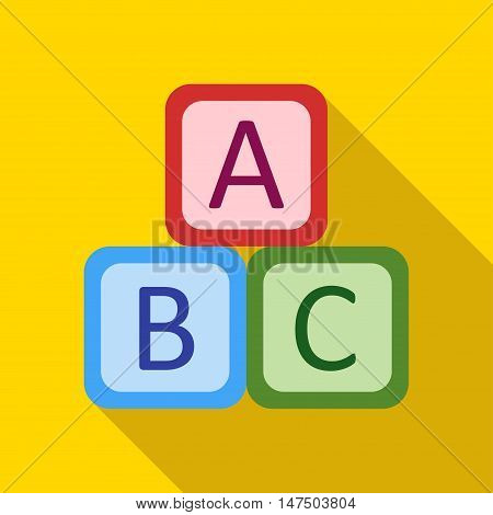Children's toy cubes with letters on a yellow background. Picture style flat