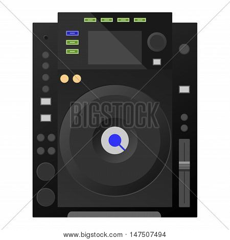 Music workstation. Black DJ decks, mixer Vector illustration