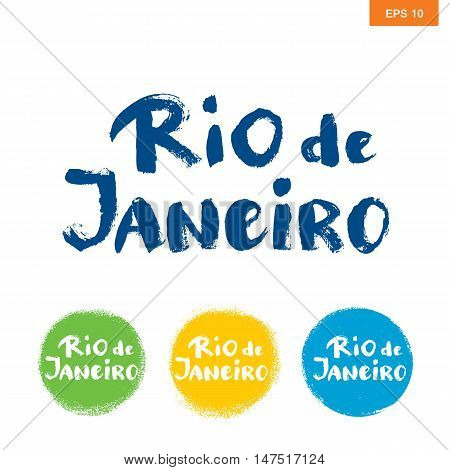 Rio de janeiro hand drawn vector lettering. Modern calligraphy brush lettering. Rio ink lettering. Design element for greeting card banners flyers T shirt prints. Brazilian summer city lettering.