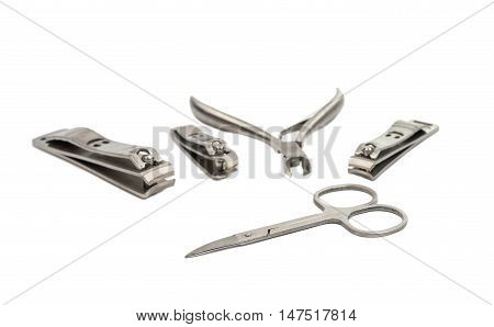 Accessories Tools of a manicure set on a white background