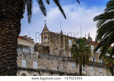 Houses and Cathedral of Saint Domnius, Dujam, Duje, bell tower Old town by day, Split, Croatia