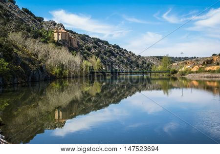 Beautiful Landscape With River Duero, St. Saturio Chirch And Reflections In Water