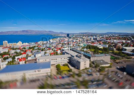 Beautiful Super Wide-angle Aerial View Of Reykjavik, Iceland With Harbor And Skyline Mountains And S