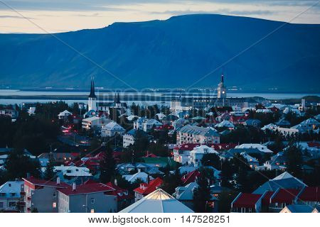 Beautiful Super Wide-angle Aerial View Of Reykjavik, Iceland With Harbor And Skyline Mountains And S