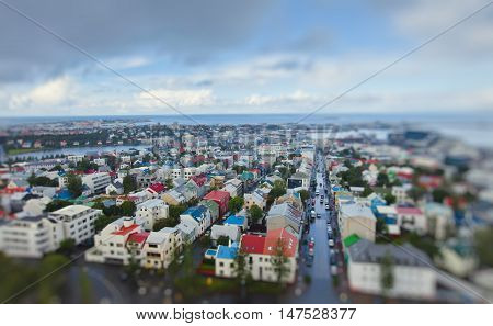 Beautiful Super Wide-angle Aerial View Of Reykjavik, Iceland With Harbor And Skyline Mountains And S