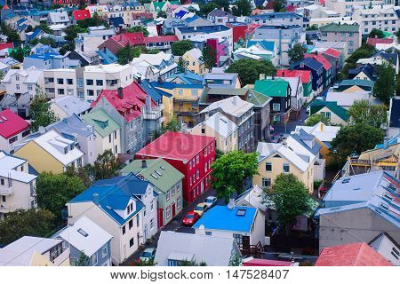 Beautiful Super Wide-angle Aerial View Of Reykjavik, Iceland With Harbor And Skyline Mountains And S