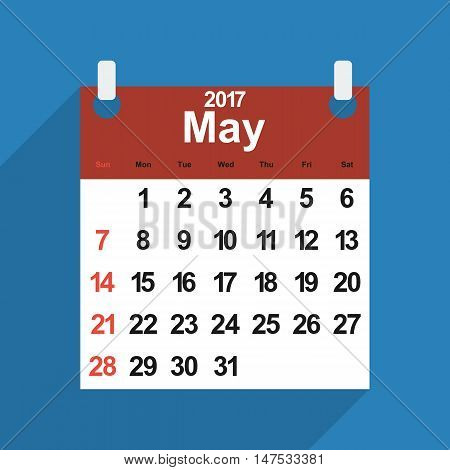 Leaf calendar 2017 with the month of May days of the week and dates