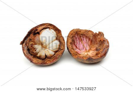 A rotten mangosteen isolated on white background