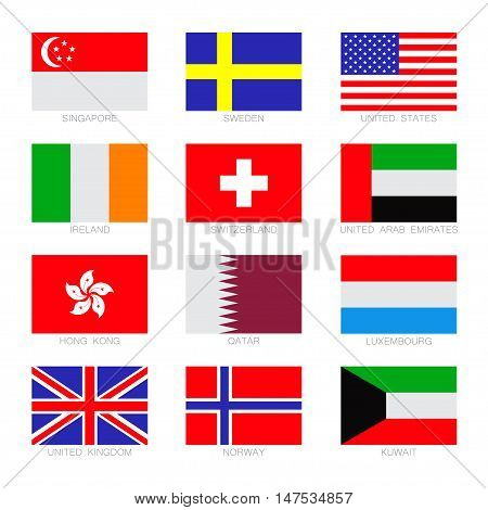 Vector flat set of the flags icons. Simple vector flags of the countries