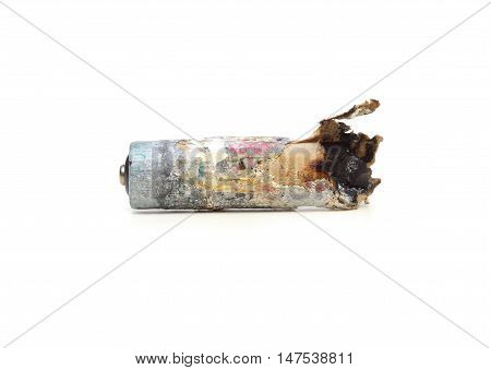 old battery leak and explode isolated on white