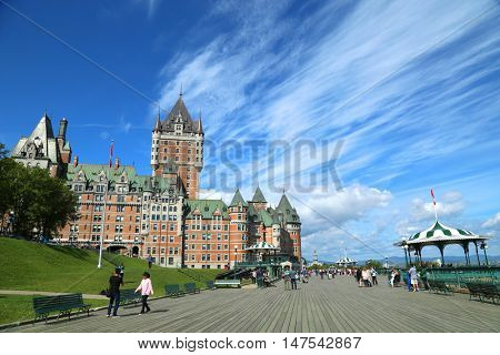 QUEBEC-CANADA 16 sept 2016:  Scenic view of Chateau Frontenac and dufferin terrace in Quebec city, in Canada