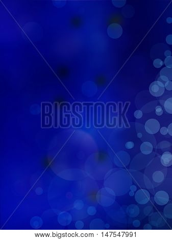 Abstract background blue bokeh circles holiday card.