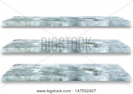 Three empty top of granite marble table on white background / For product display / clipping path