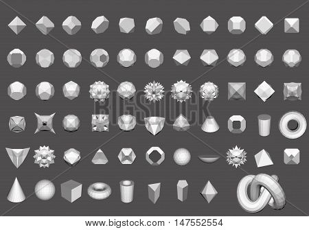 Set of 64 geometric shapes. Polygon. Figures for the logo. Vector illustration.