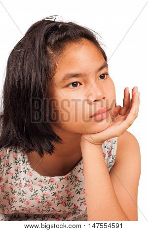 portrait cute girl sad and morose isolate