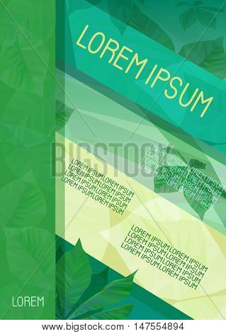 Brochure template in eco style with low poly chestnut leaves.