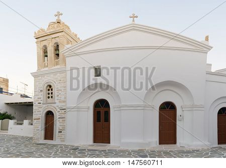 Marpissa's local church panoramic view at Paros island in Greece.