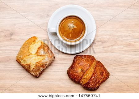 German Baps With Coffee On Wooden