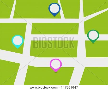 Map with location pointer. Marker on map of virtual reality.