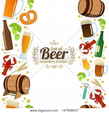 Vertical seamless borders of colorful beer icons. Vector stock illustration.