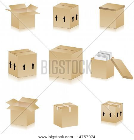 3D vektor illustreret karton kasser