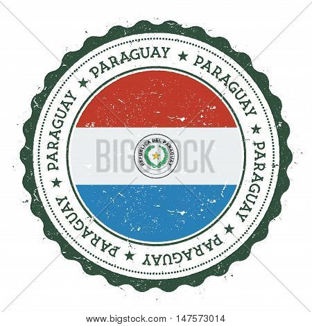 Grunge Rubber Stamp With Paraguay Flag. Vintage Travel Stamp With Circular Text, Stars And National