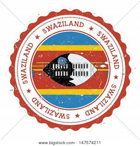 Grunge Rubber Stamp With Swaziland Flag. Vintage Travel Stamp With Circular Text, Stars And National