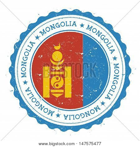 Grunge Rubber Stamp With Mongolia Flag. Vintage Travel Stamp With Circular Text, Stars And National