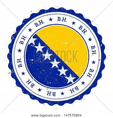 Grunge Rubber Stamp With Bosnia And Herzegovina Flag. Vintage Travel Stamp With Circular Text, Stars