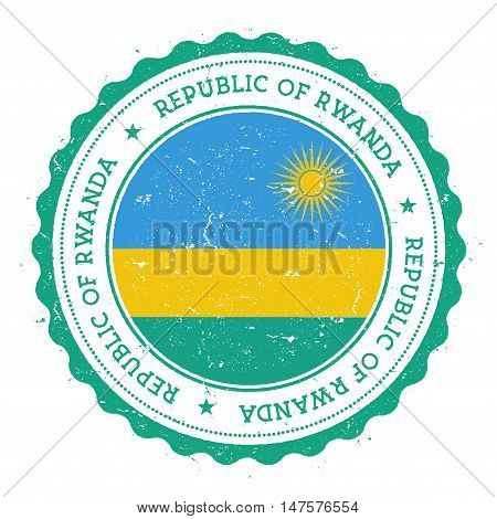 Grunge Rubber Stamp With Rwanda Flag. Vintage Travel Stamp With Circular Text, Stars And National Fl