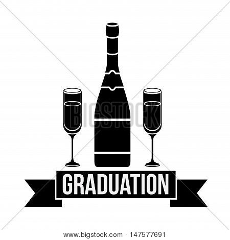 Bottle and cup of graduation calebration. University school and education theme. Isolated design. Vector illustration