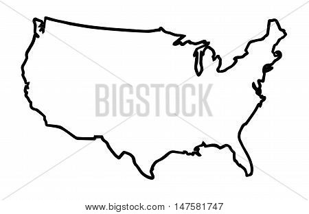 A broader outline map of the United States of America over a white background