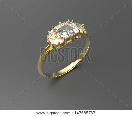 Golden wedding ring with diamonds. Fashion jewelry. 3d digitally rendered illustration