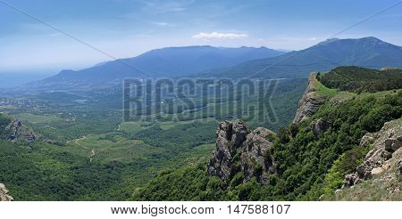 Crimea. Beautiful view from the mountain Demerdzhi Valley of ghosts