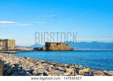 Naples, Italy - October 4, 2015. Panoramic View Seafront Francesco Caracciolo.